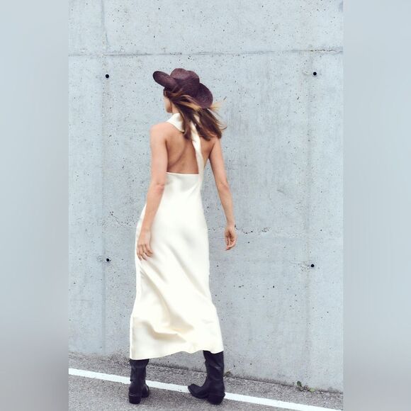 NWT ZARA SATIN SCARFβDRESS BEIGe - Picture 4 of 8